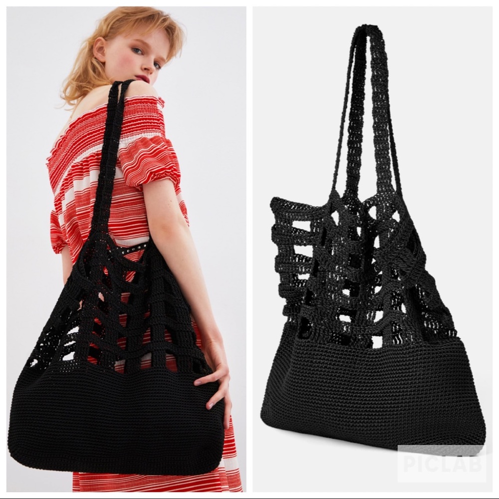 Zara Black Crochet Shoulder Bag